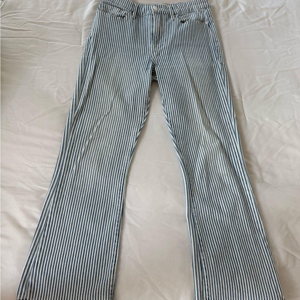 Frame Denim Blue and White Striped Le Crop Mini Boot